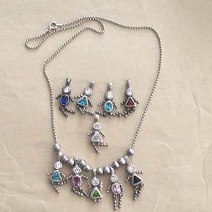 Silver Bead Necklace with Crystal “People” Charms